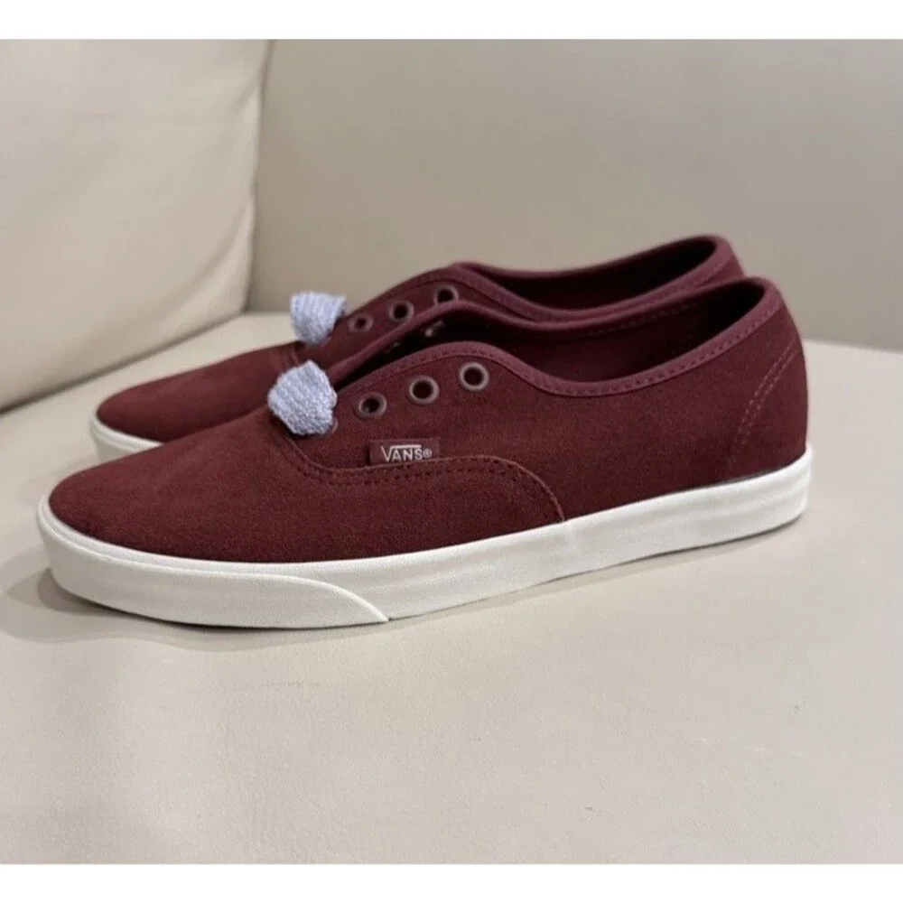 Vans Authentic Lo Pro Burgundy Suede Fat Laces Halogen Blue Women’s Size 6